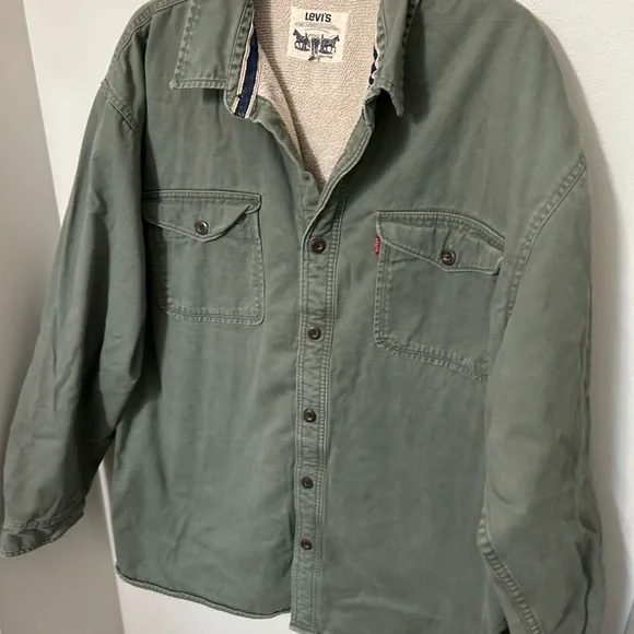 Vintage Levis Strauss Trucker Coat Jacket Mens XL Flannel Lined Green Barn Coat - Picture 4 of 10